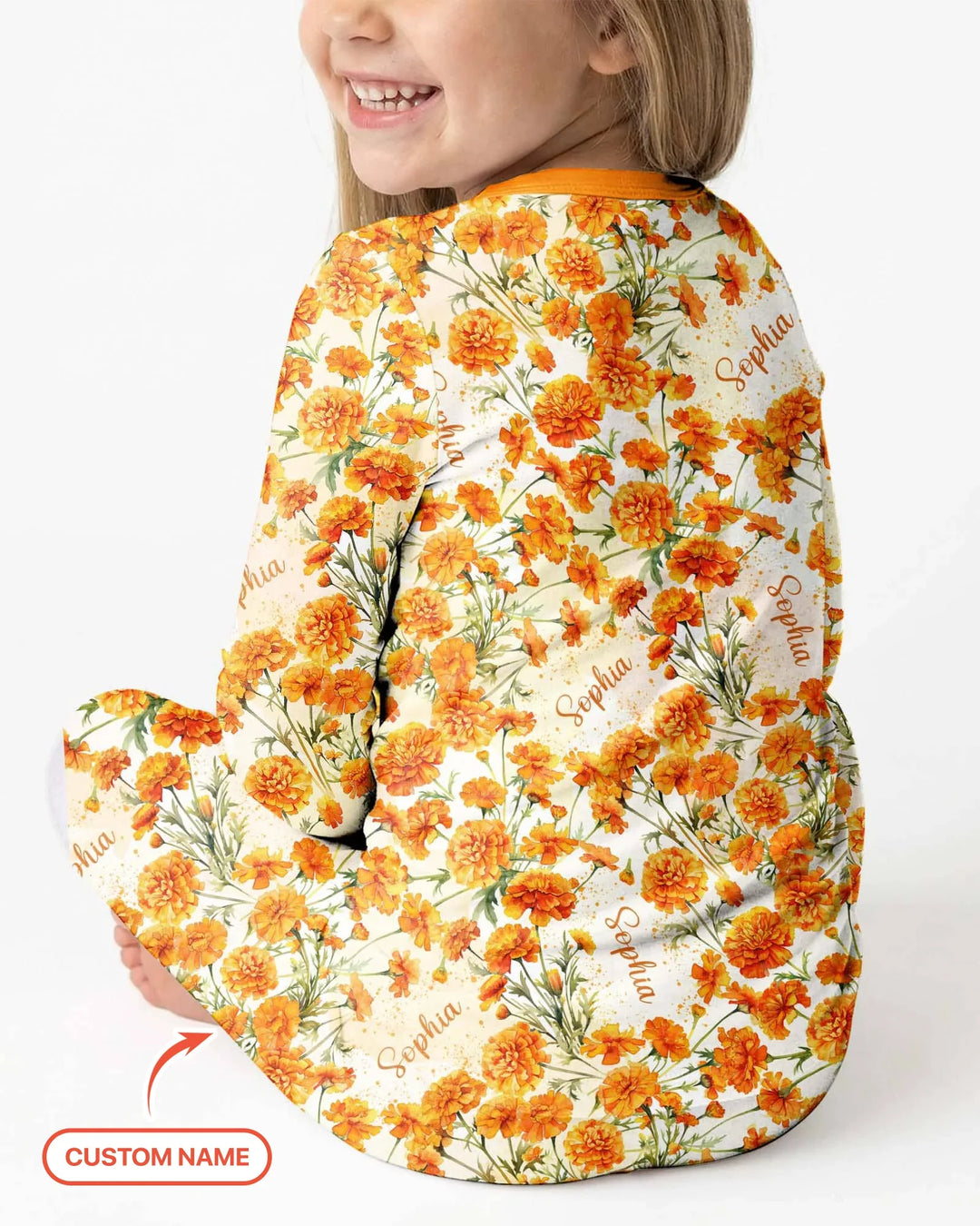 Custom Name Birth Month Flowers Bamboo Two Piece Long Sleeve Pajama Set