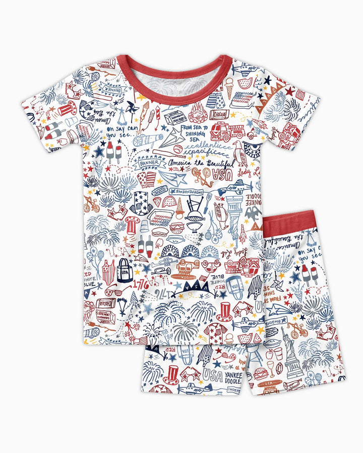 Liberty Doodle 250th Family Matching Bamboo Two Piece Short Sleeve Shorts Pajama Set