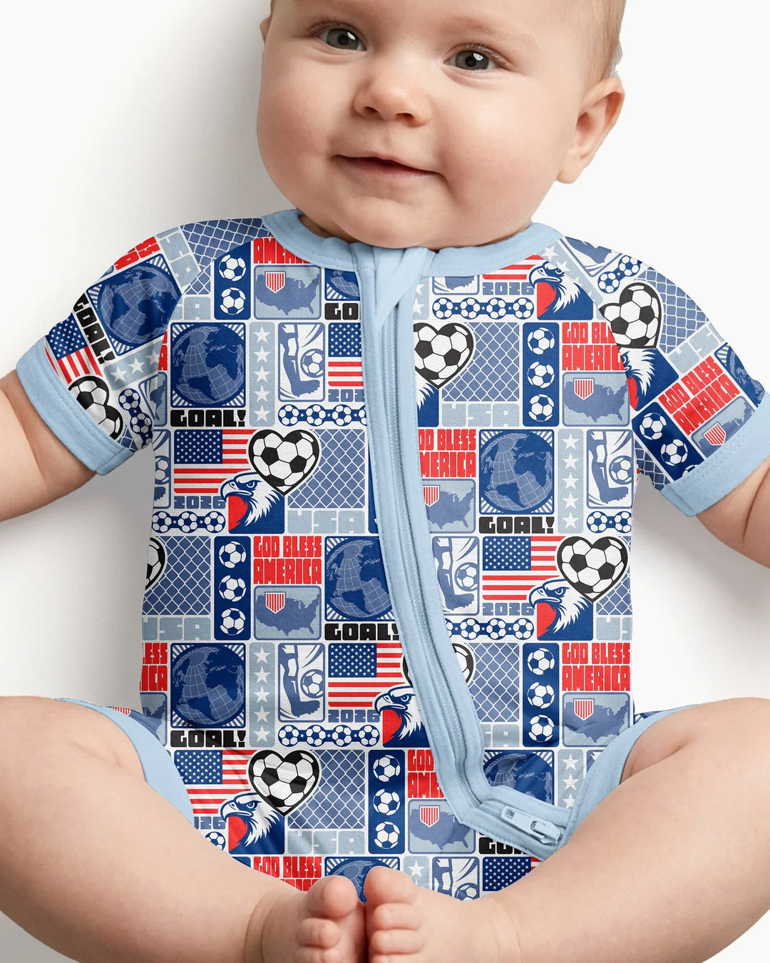 World Soccer God Bless America Bamboo Shorty Zippy