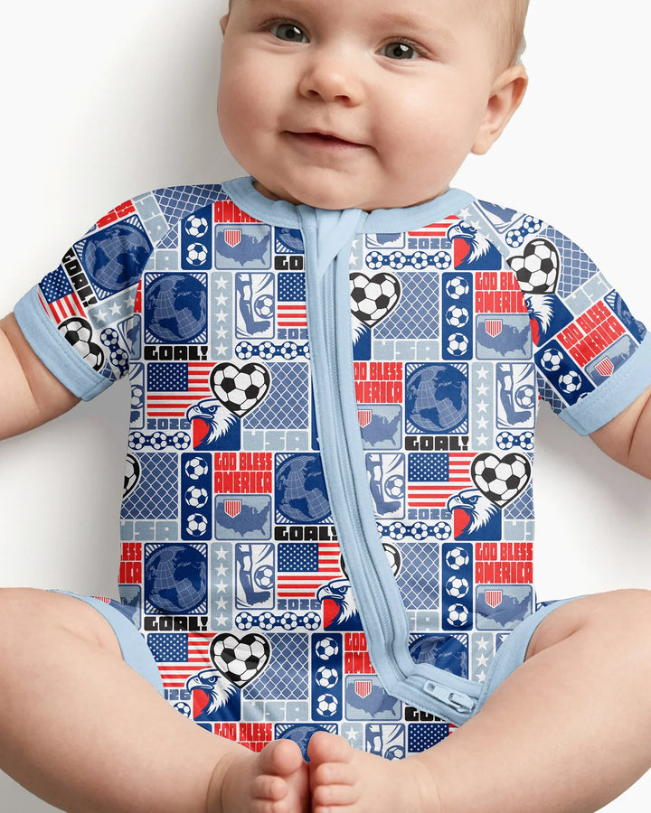 World Soccer God Bless America Bamboo Shorty Zippy