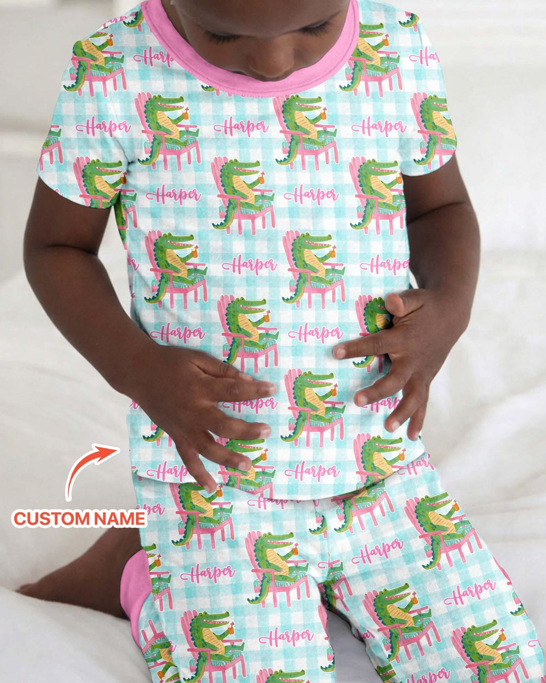 Custom Name Preppy Later Gator Bamboo Two Piece Short Sleeve Pajama Set