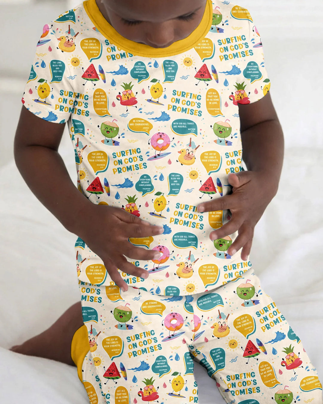 Summer Fruits Surfing On God's Promises Bamboo Two Piece Short Sleeve Pajama Set