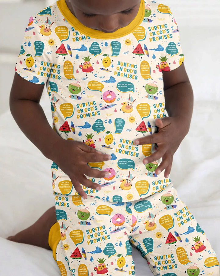 Summer Fruits Surfing On God's Promises Bamboo Two Piece Short Sleeve Pajama Set