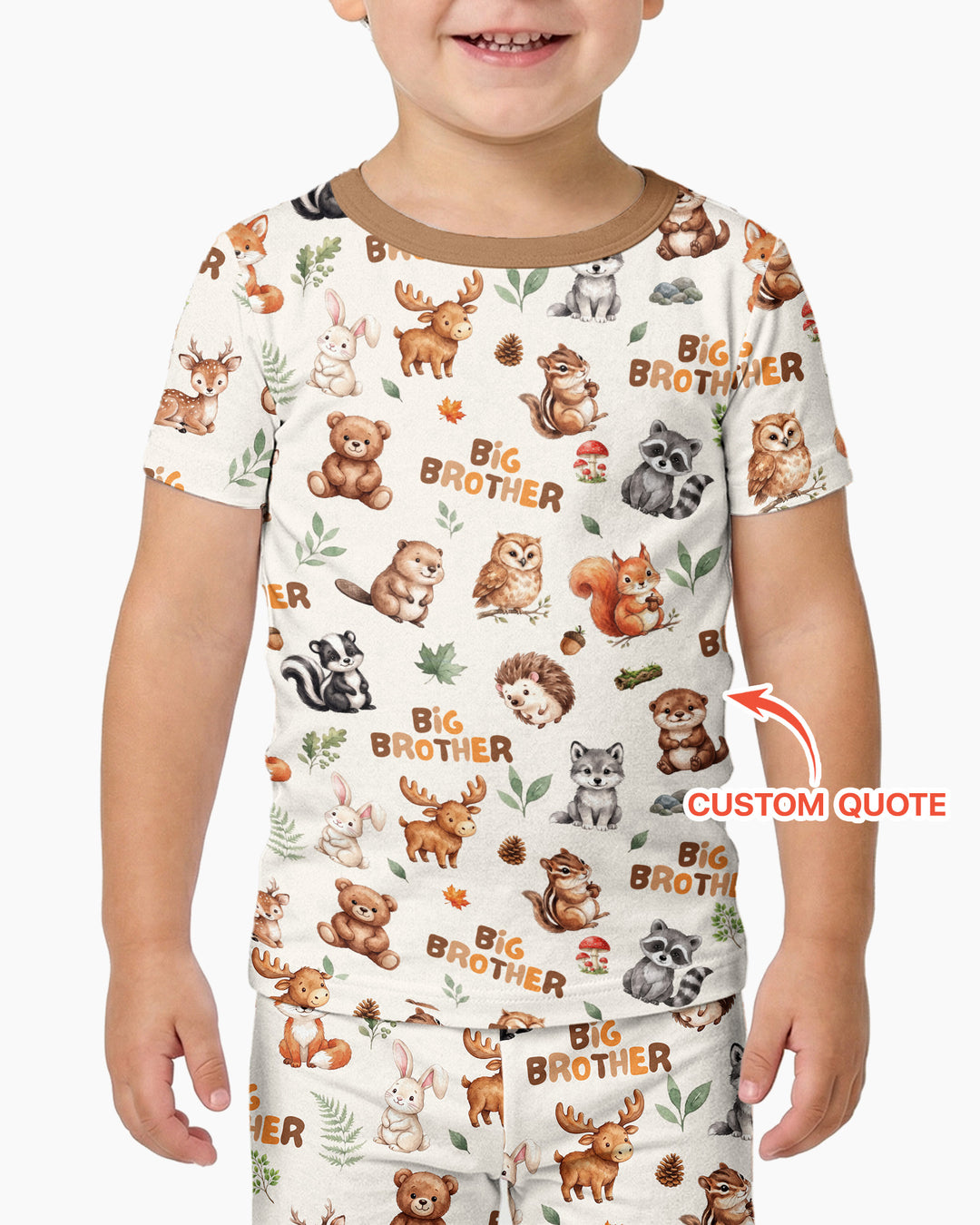 Custom Quote Woodland Animal Matching Sibling Bamboo Two Piece Short Sleeve Pajama Set