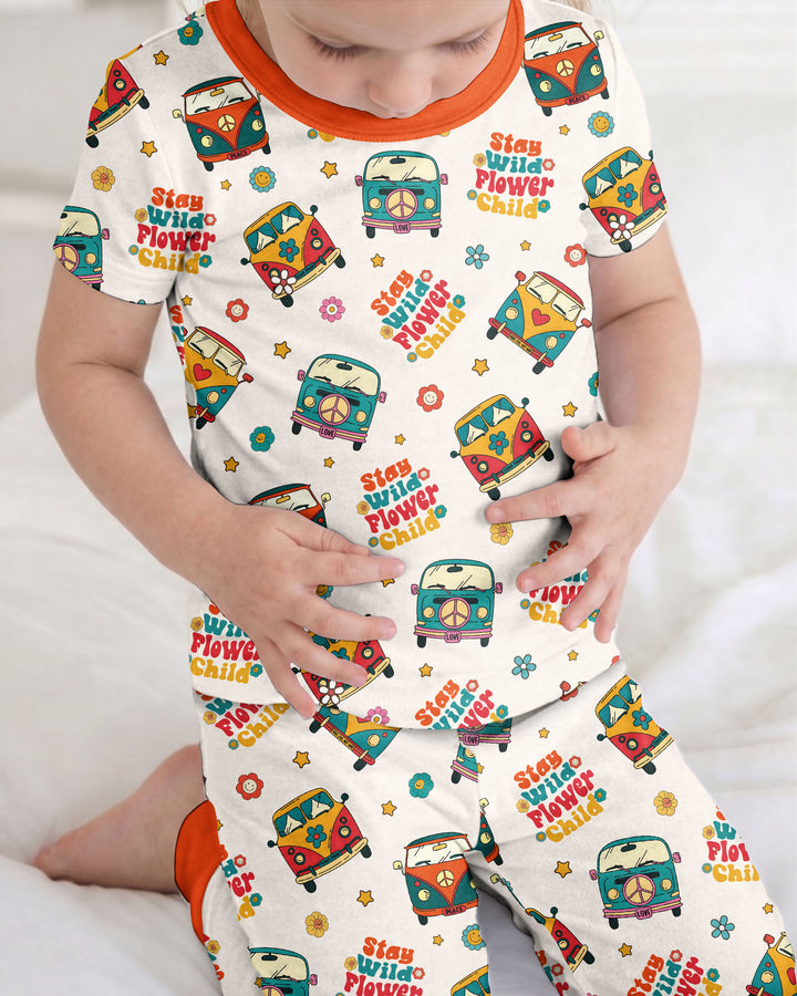 Stay Wild Flower Child Bamboo Two Piece Short Sleeve Pajama Set