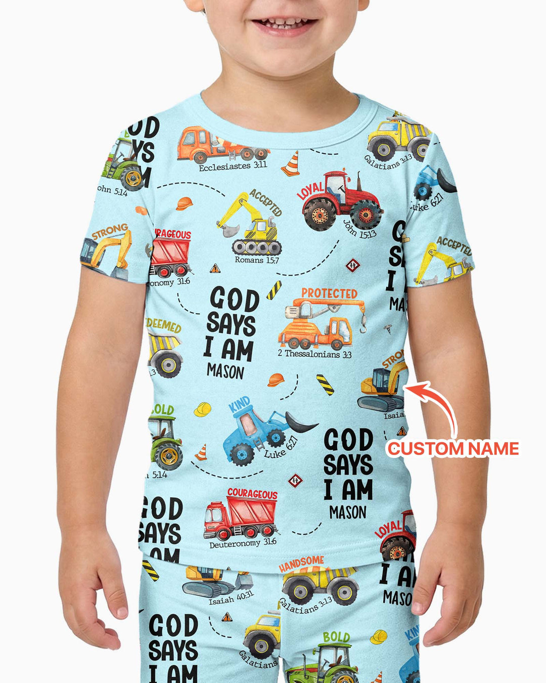 Conjunto de Pijama de Dos Piezas de Bambú para Niño con Manga Corta "God Says I Am" con Nombre Personalizado