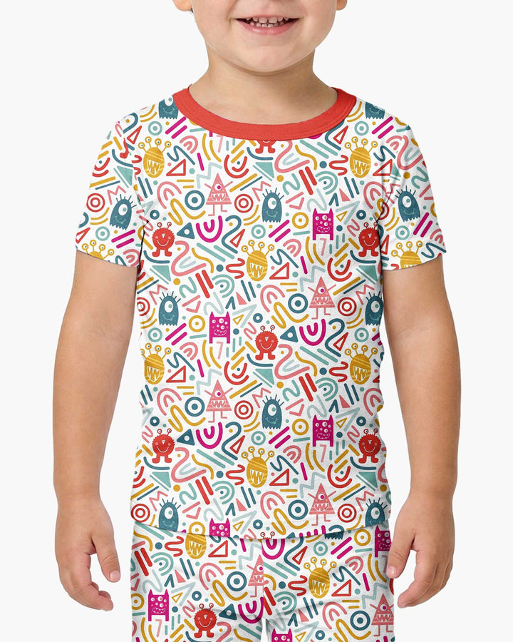 Rainbow Monster Party Bamboo Two Piece Short Sleeve Pajama Set