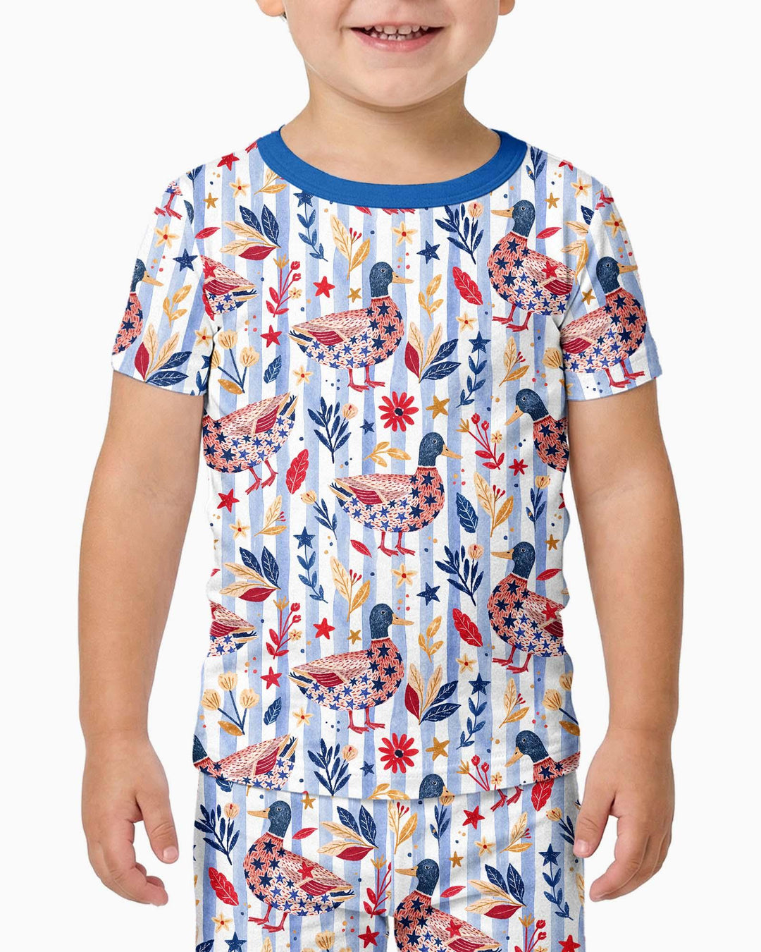 Patriotic Mallard Duck Bamboo Two Piece Short Sleeve Pajama Set
