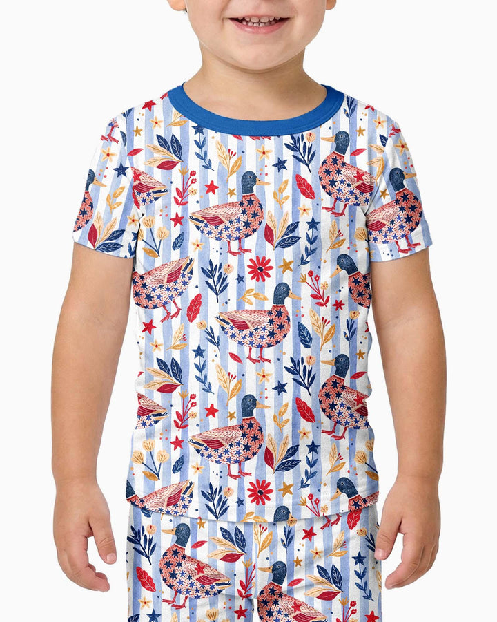 Patriotic Mallard Duck Bamboo Two Piece Short Sleeve Pajama Set