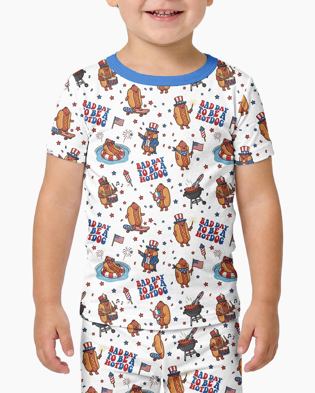 Hot Dog Patriotic Bamboo Two Piece Short Sleeve Pajama Set