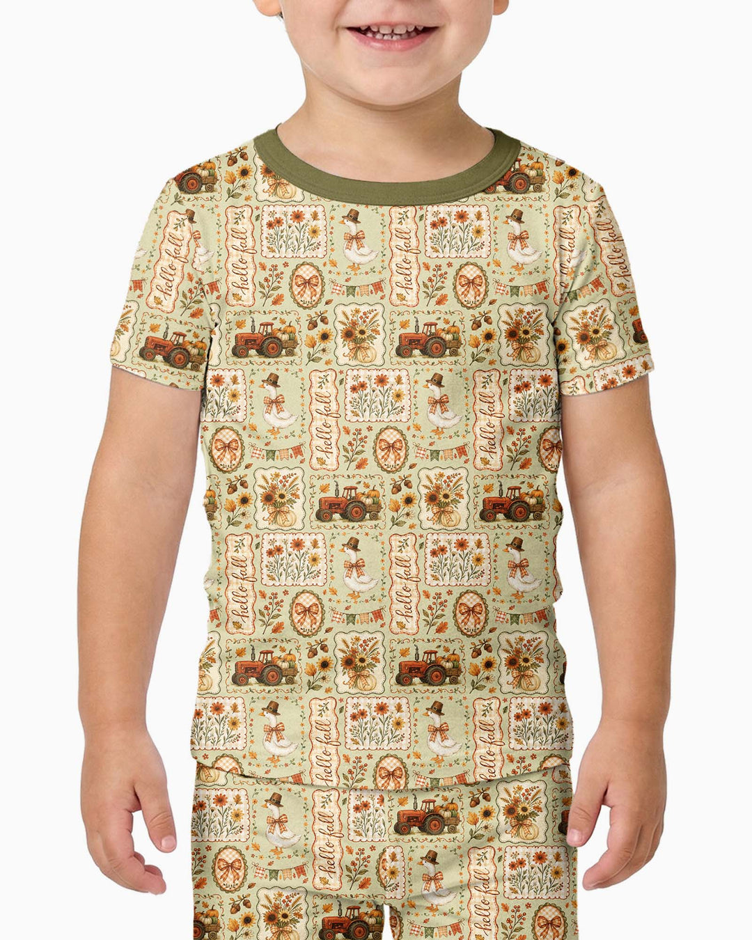 Farmhouse Fall Goose Family Matching Bamboo Two Piece Short Sleeve Shorts Pajama Set
