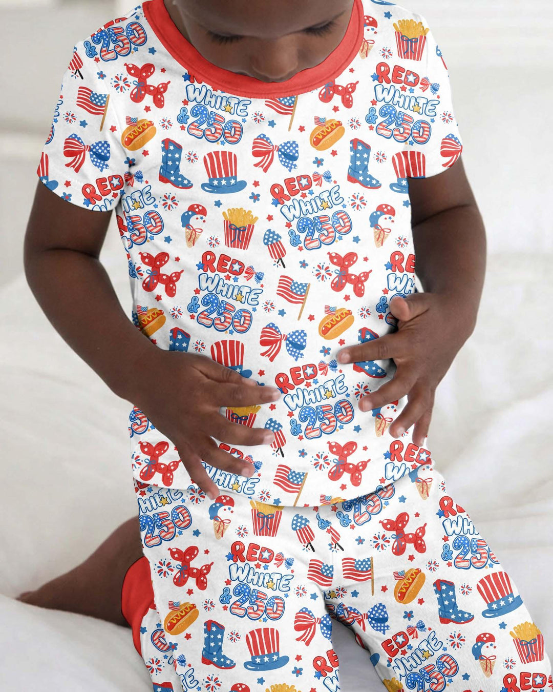 Red White & 250 Bamboo Two Piece Short Sleeve Pajama Set
