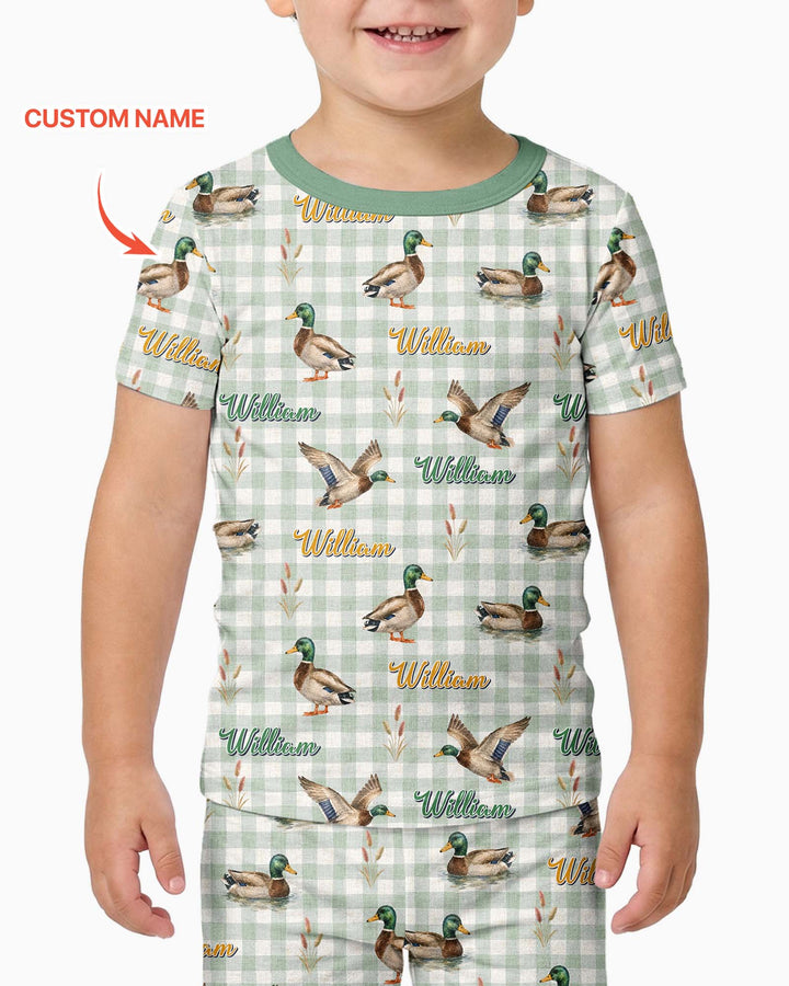 Mallard Duck Custom Name Bamboo Two Piece Short Sleeve Pajama Set