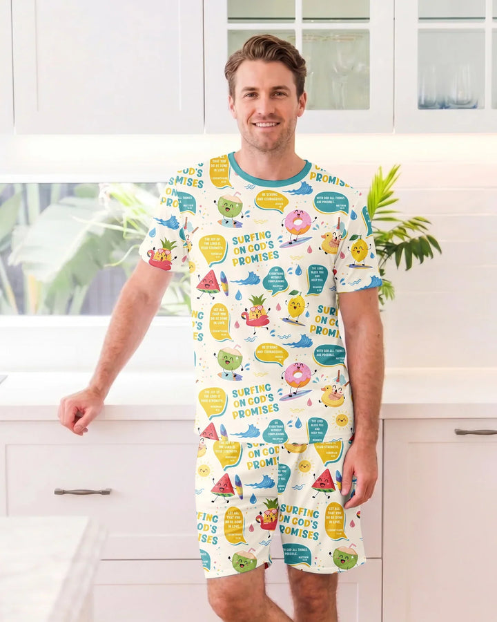 Summer Fruits Surfing On God's Promises Bamboo Men Short Sleeve Short Pajama Set