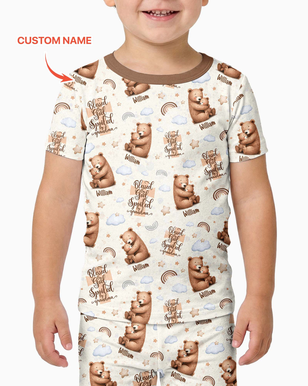 Conjunto de pijama de dos piezas de bambú de manga corta, plantilla personalizada