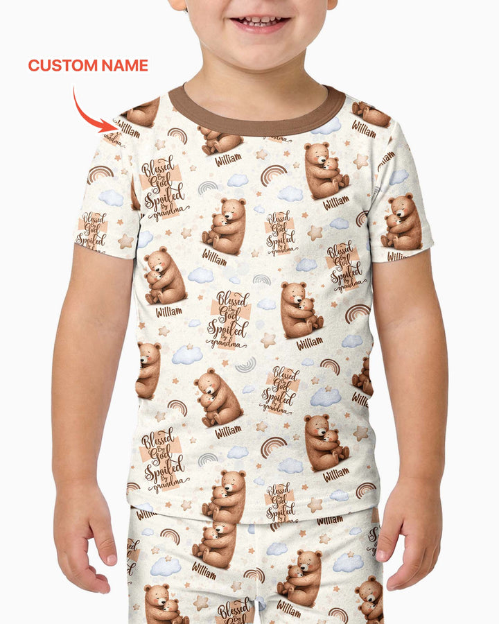 Conjunto de pijama de dos piezas de bambú de manga corta, plantilla personalizada