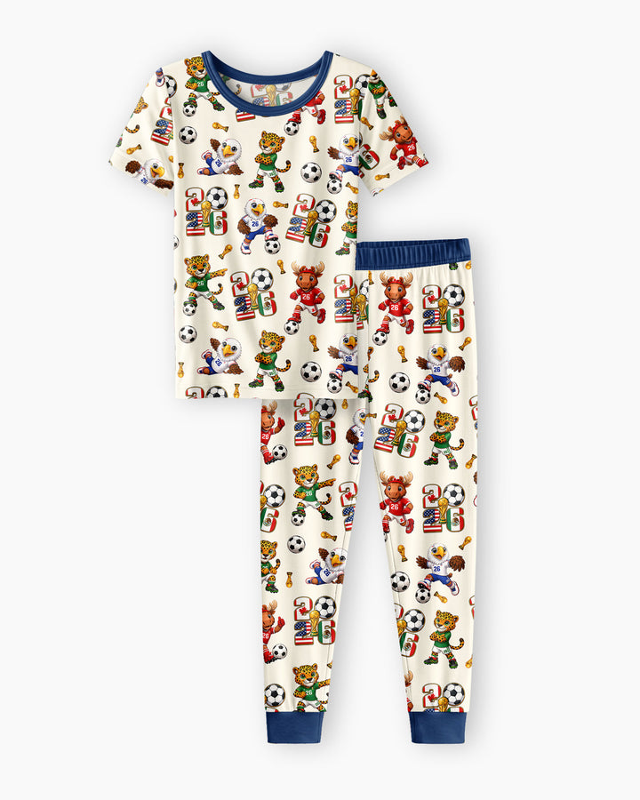 Cute Soccer Mascots USA CAN MEX Bamboo Two Piece Short Sleeve Pajama Set