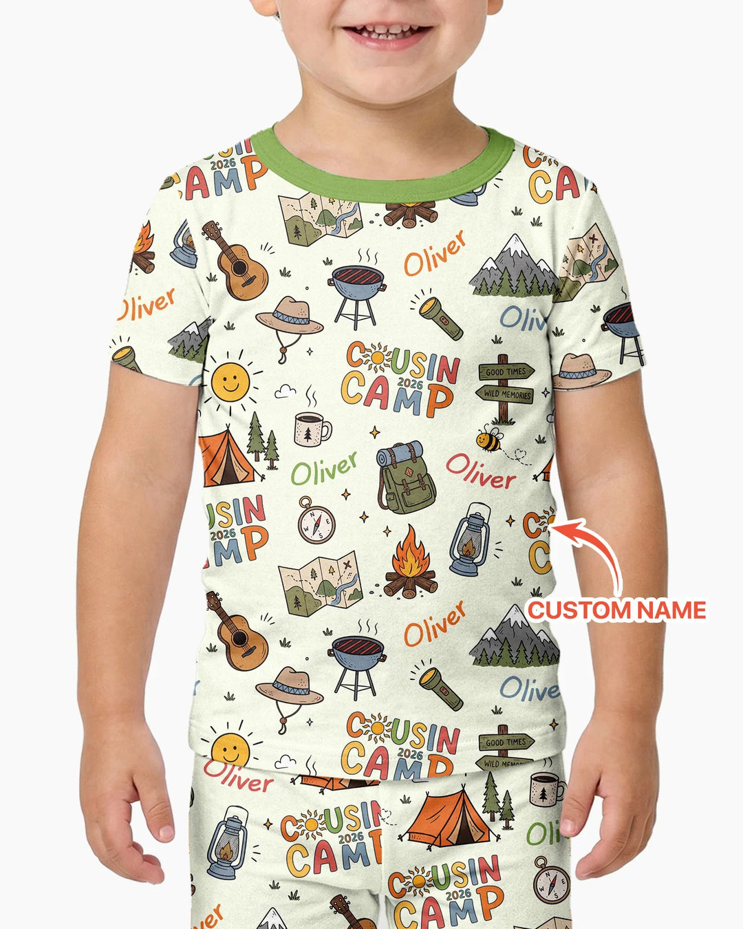 Custom Name Cousin Camp 2026 Bamboo Two Piece Short Sleeve Pajama Set