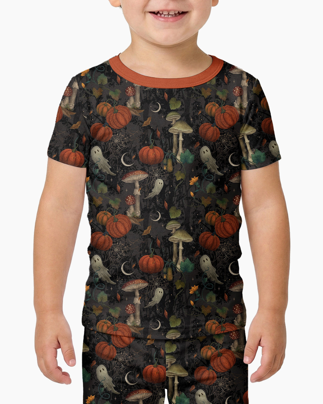 Spooky Cute Ghost Pumpkin Mushroom Halloween Bamboo Two Piece Short Sleeve Pajama Set
