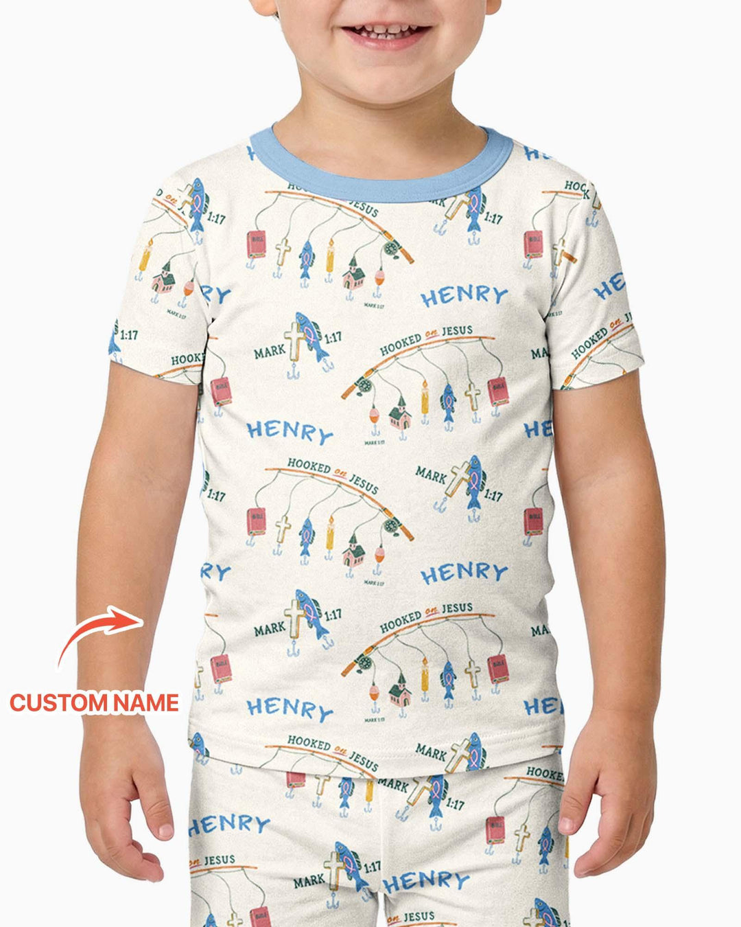 Hooked On Jesus Fishing Matching Bamboo Two Piece Short Sleeve Pajama Set