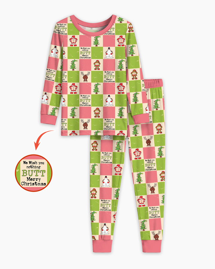 Nothing Butt Merry Christmas Checkerboard Bamboo Two Piece Long Sleeve Pajama Set