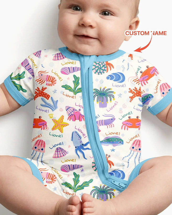 Tide Pool Pals Custom Name Bamboo Shorty Zippy