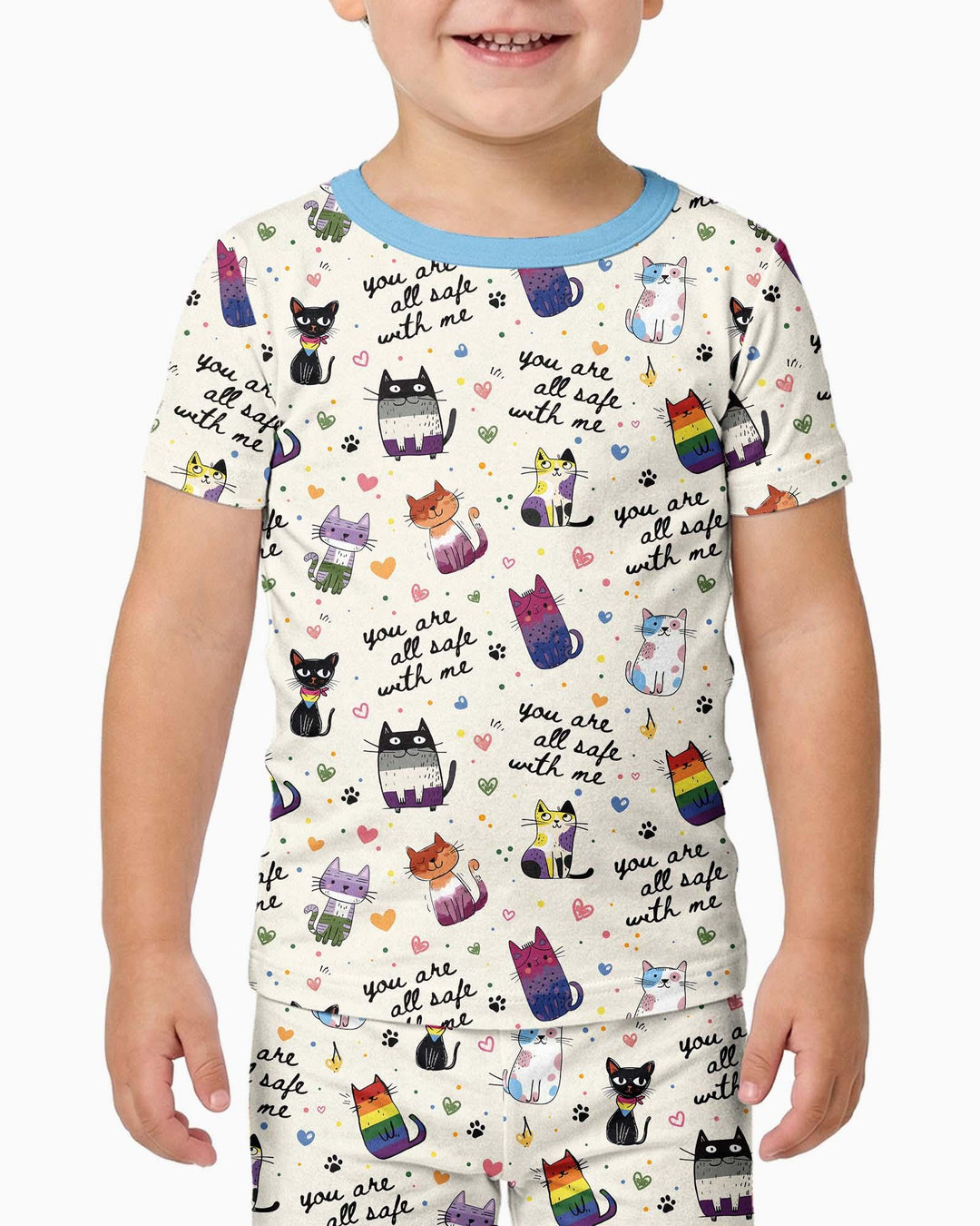 Loved & Safe Kitties Family Matching Bamboo Two Piece Short Sleeve Pajama Set