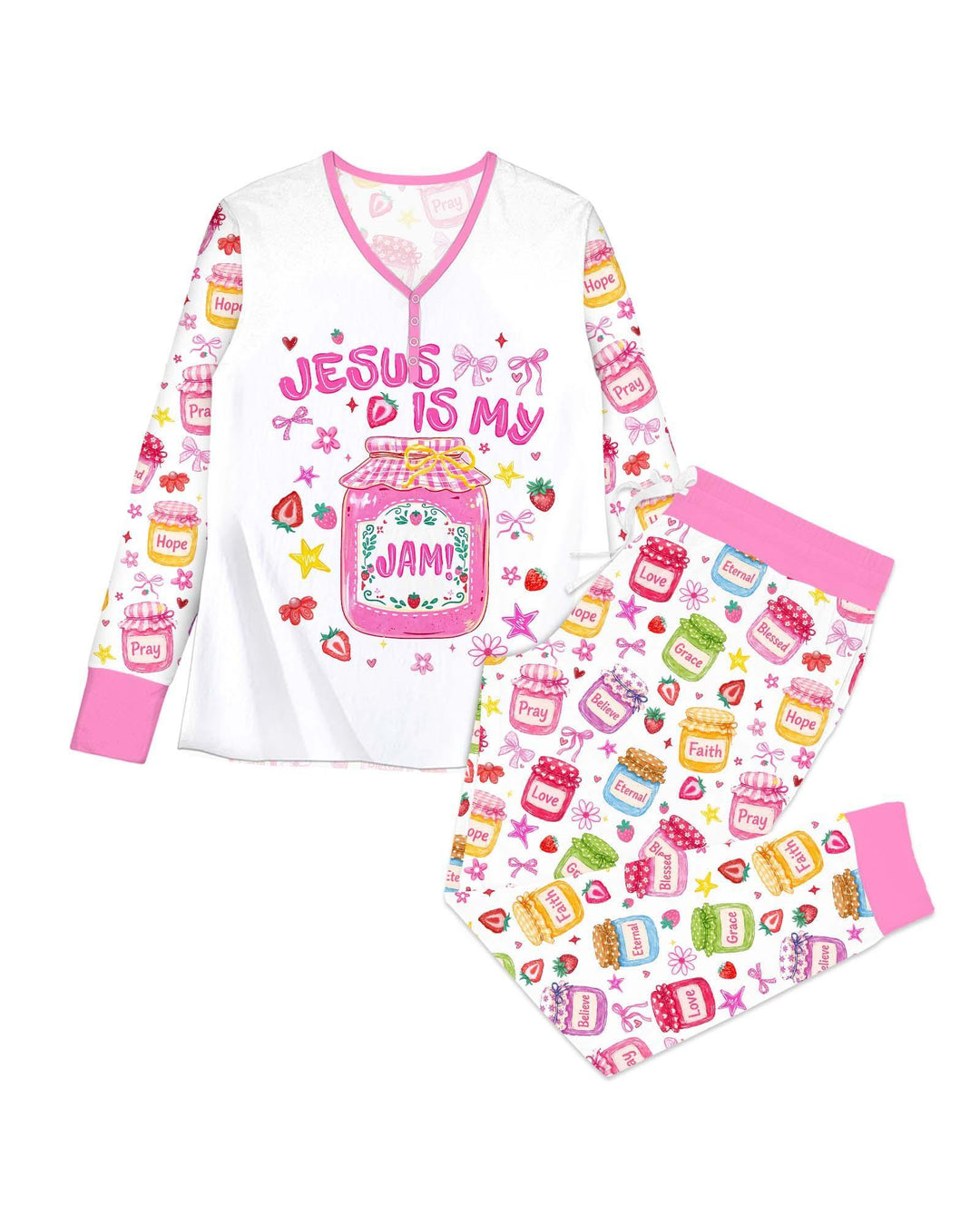 Preppy Summer Jesus Is My Jam Bamboo Women Pajama Set