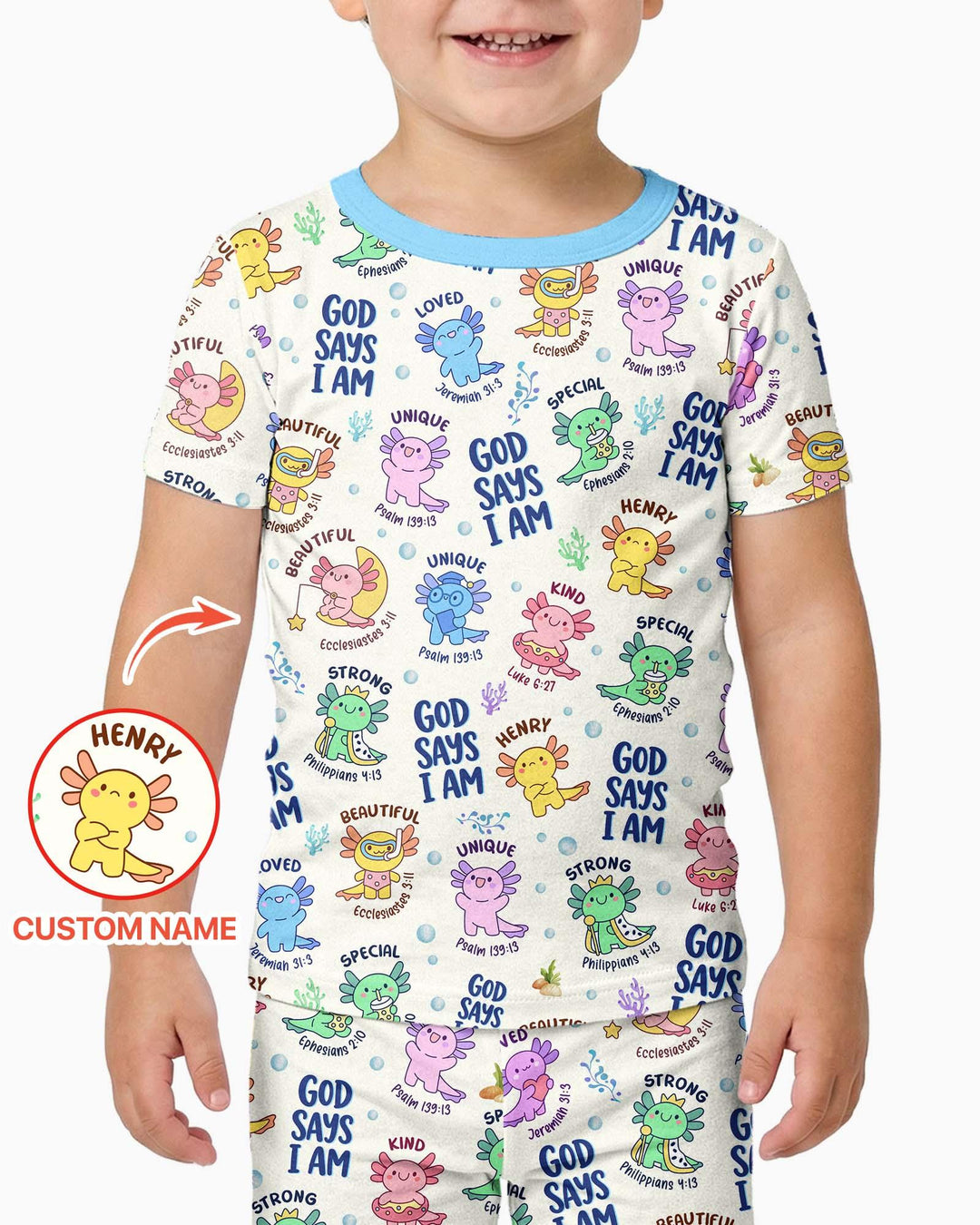 Axolotl God Says I Am Custom Name Bamboo Two Piece Short Sleeve Pajama Set