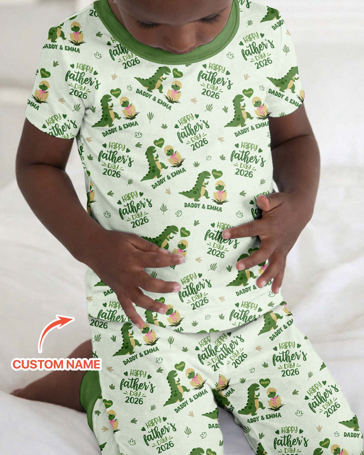 Custom Name Fathers Day 2026 Bamboo Two Piece Short Sleeve Pajama Set