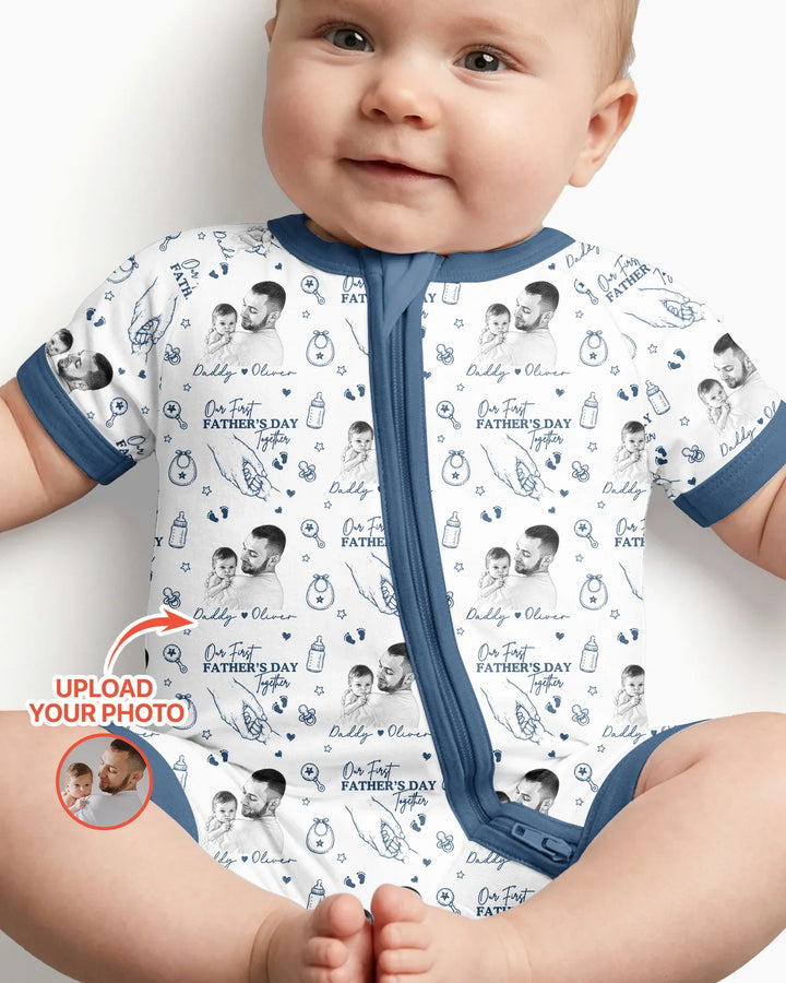 Custom Photo Our First Father's Day Together Bamboo Shorty Zippy