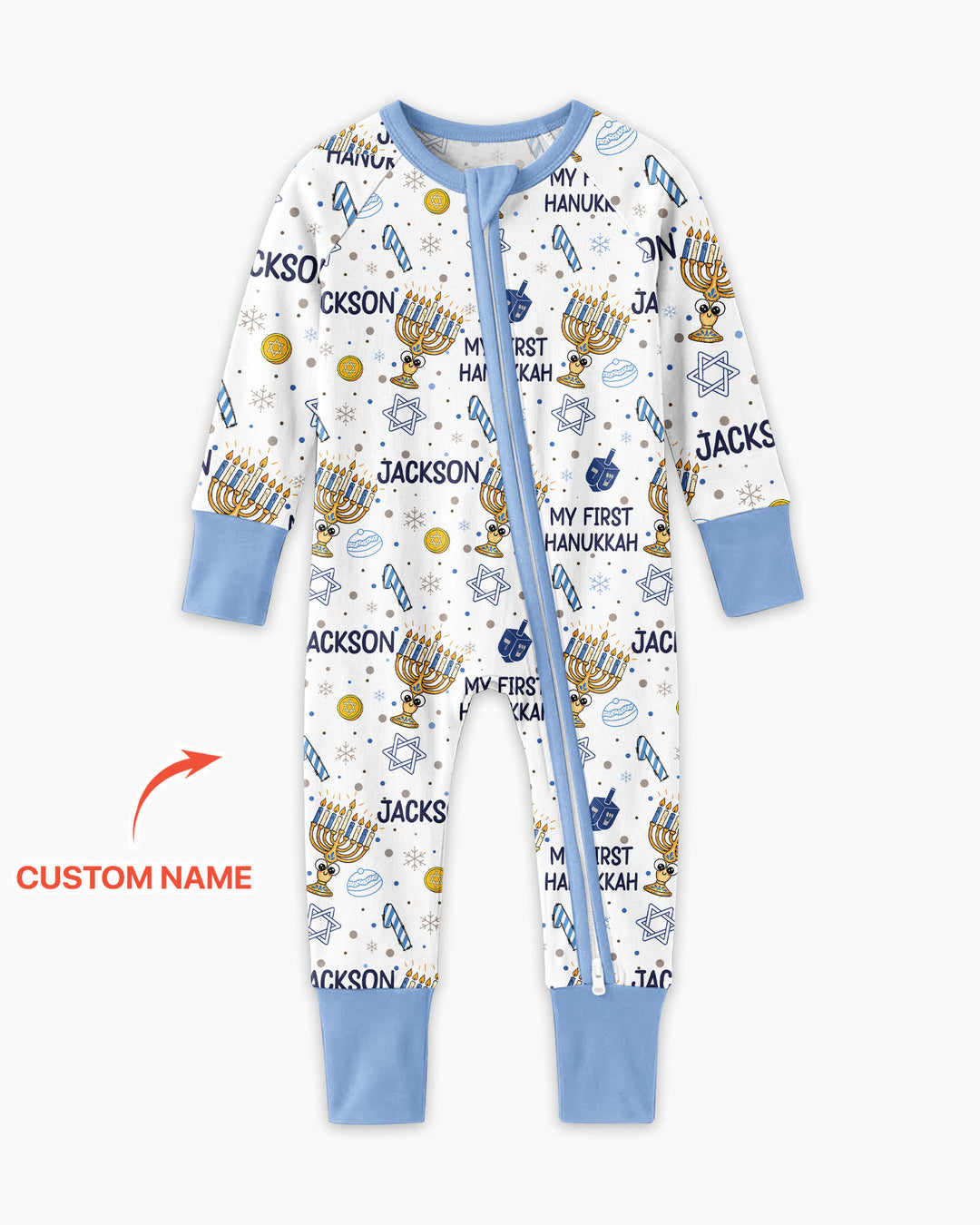 Custom Name Doodle Dreidel First Hanukkah Bamboo Convertible Zippy