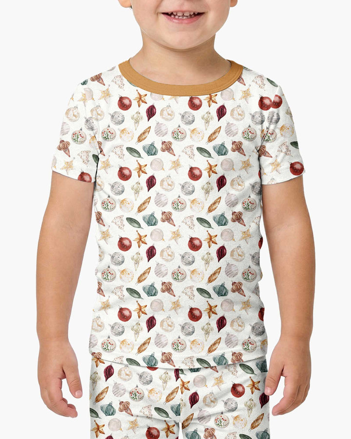 Watercolor Christmas Ornaments Bamboo Two Piece Short Sleeve Pajama Set