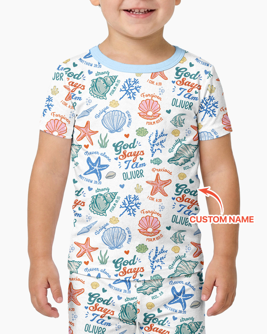 Coastal God Says I Am Custom Name Bamboo Two Piece Short Sleeve Pajama Set