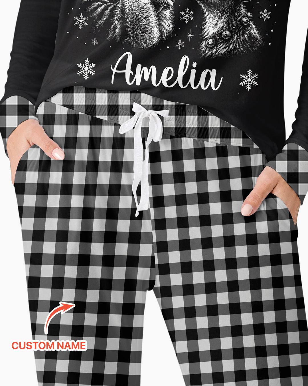 Custom Name Santa's Favorite Buffalo Plaid Bamboo Women Pajama Set