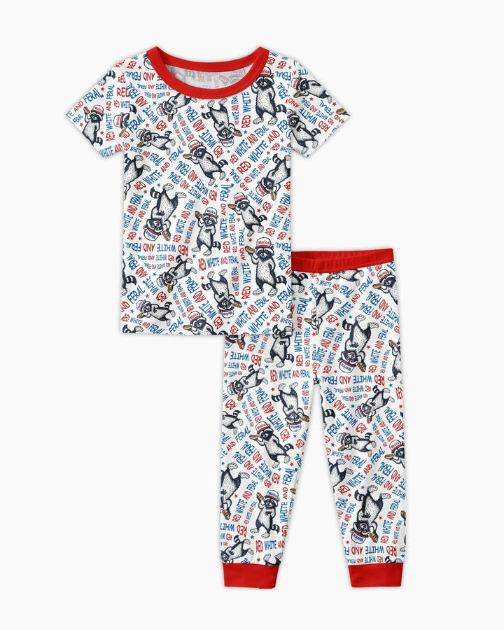 Red White and Feral Bamboo Two Piece Short Sleeve Pajama Set