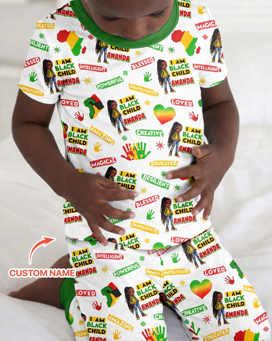 Custom Name I Am Black Child Magical Bamboo Two Piece Short Sleeve Pajama Set