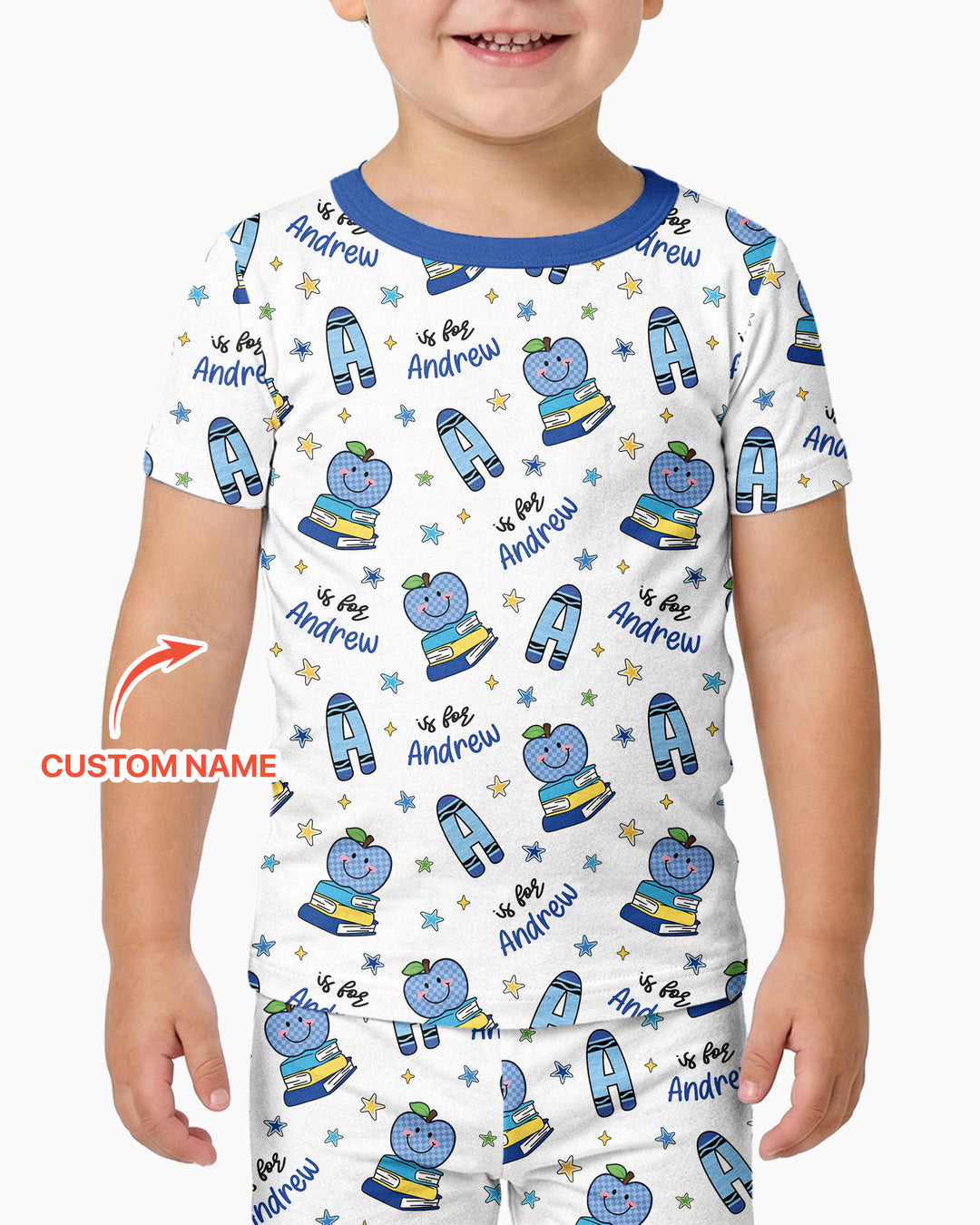 Custom Name Crayon Alphabet Bamboo Two Piece Short Sleeve Pajama Set