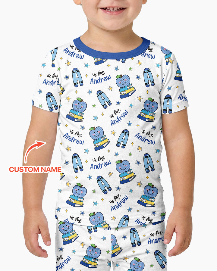 Custom Name Crayon Alphabet Bamboo Two Piece Short Sleeve Pajama Set