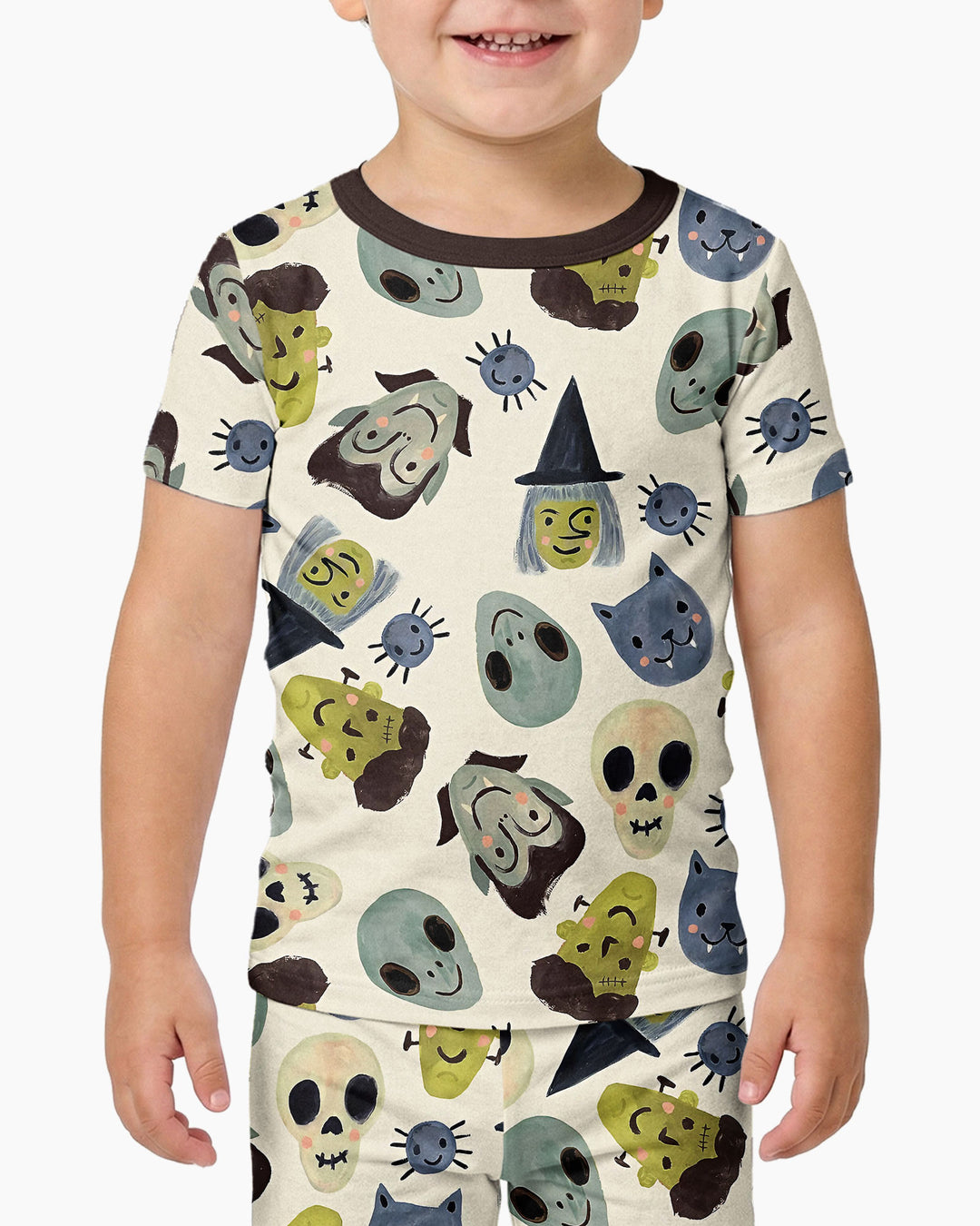 Halloween Face Bamboo Two Piece Short Sleeve Pajama Set For Haloween