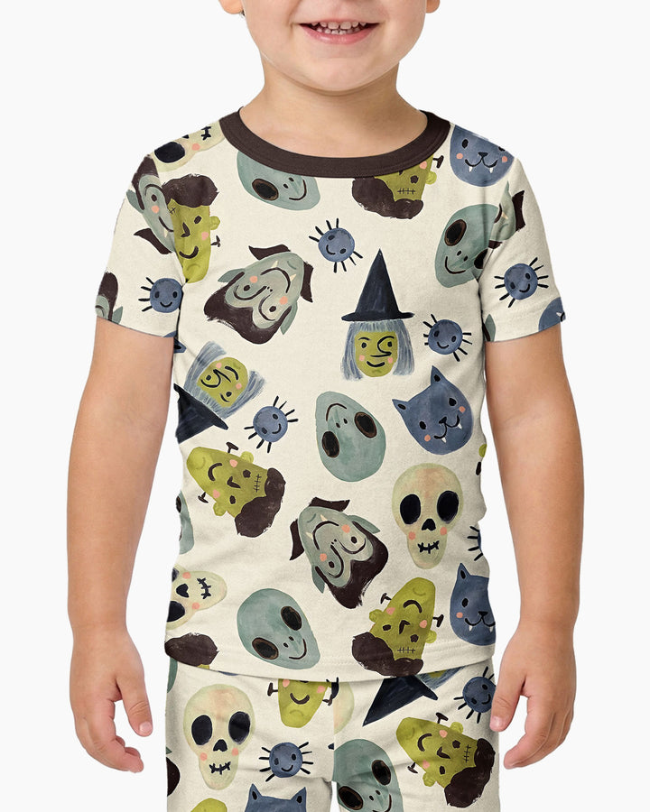 Halloween Face Bamboo Two Piece Short Sleeve Pajama Set For Haloween