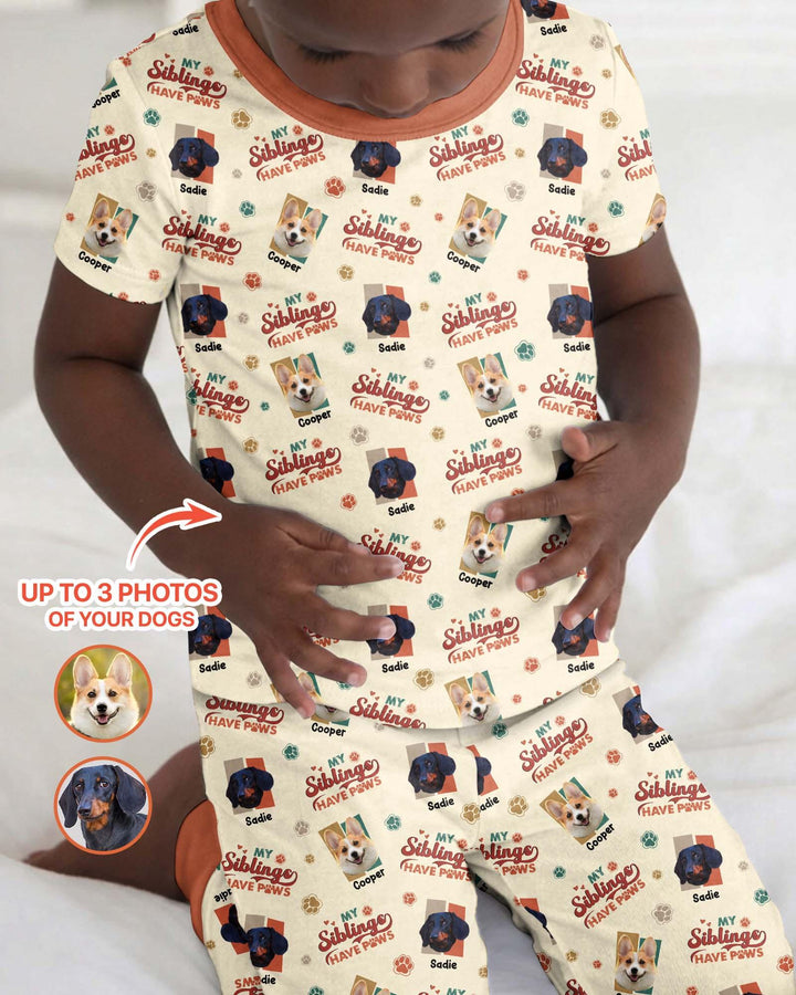 Custom Dog Photos "My Siblings Have Paws" Bamboo Two Piece Short Sleeve Pajama Set