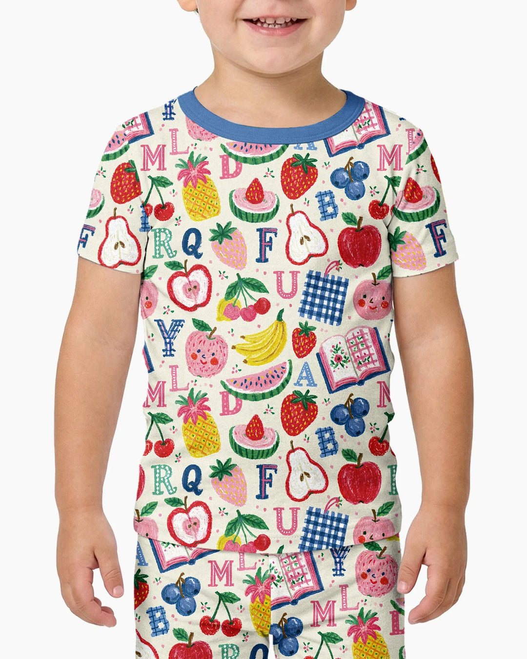 Back To School Fruit Alphabet Bamboo Two Piece Short Sleeve Pajama Set