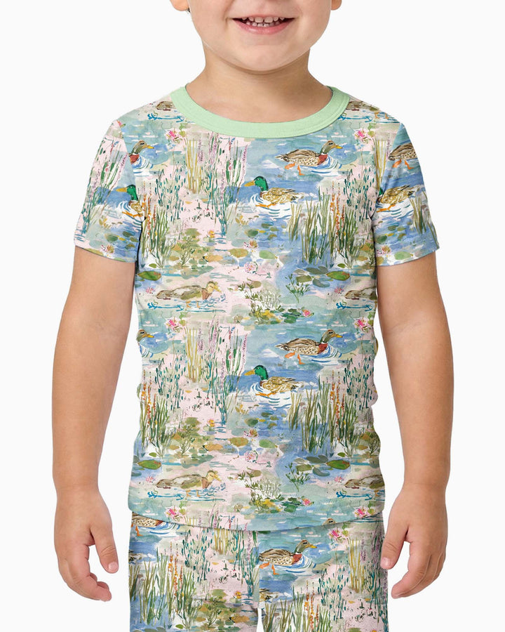 Watercolor Mallard Duck Bamboo Two Piece Short Sleeve Pajama Set