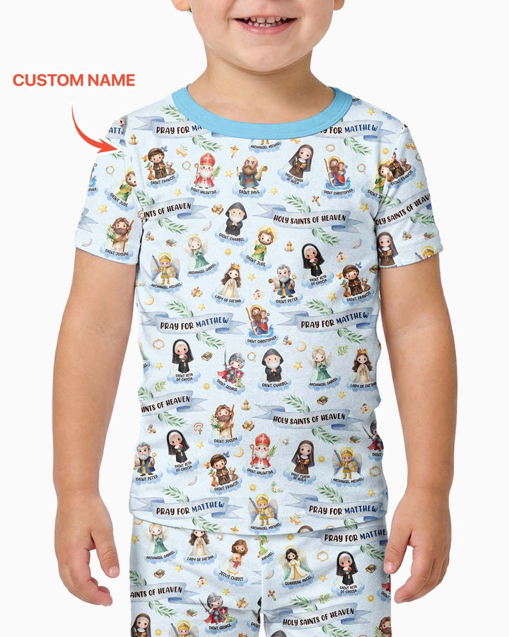 Santas del Cielo Pijama de dos piezas de bambú de manga corta con nombre personalizado