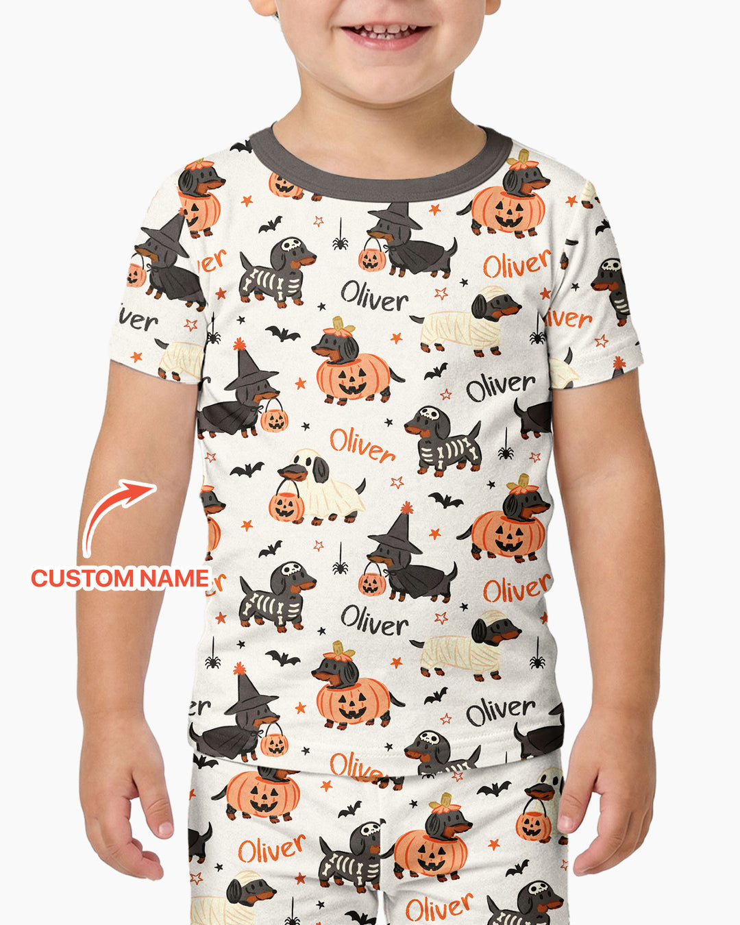 Orange and Black Dachshund Bamboo Two Piece Short Sleeve Pajama Set
