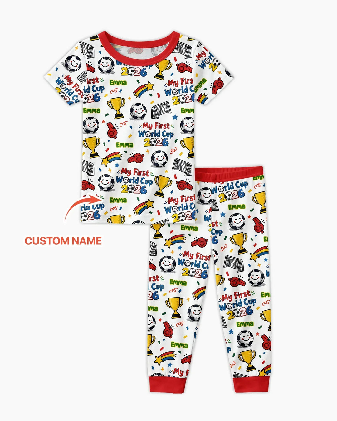 Custom Name My First Soccer Cup Bamboo Two Piece Short Sleeve Pajama Set