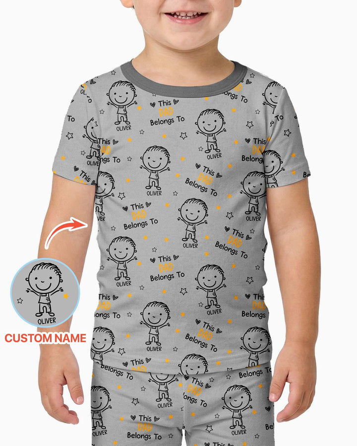 Custom Name This Dad Belongs To Doodle Bamboo Two Piece Short Sleeve Pajama Set