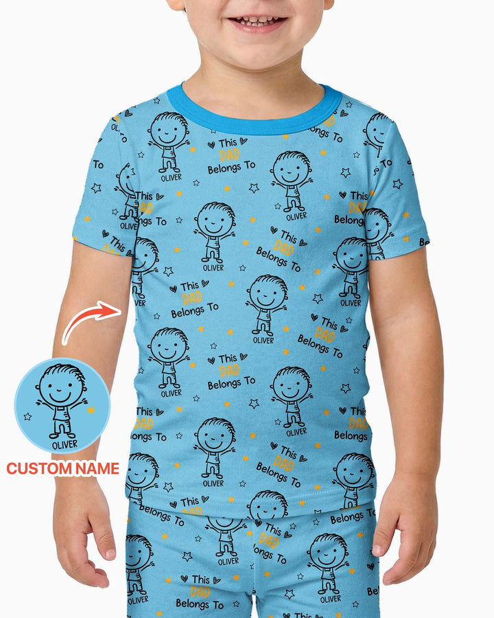 Custom Name This Dad Belongs To Doodle Bamboo Two Piece Short Sleeve Pajama Set