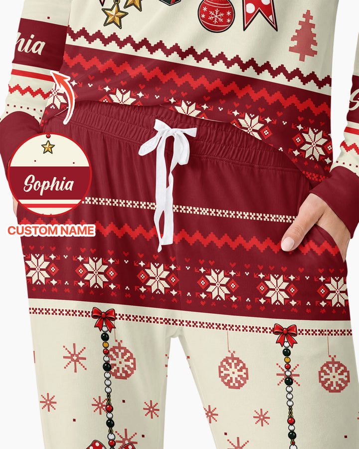 Custom Name Christmas Charm Bamboo Women Pajama Set